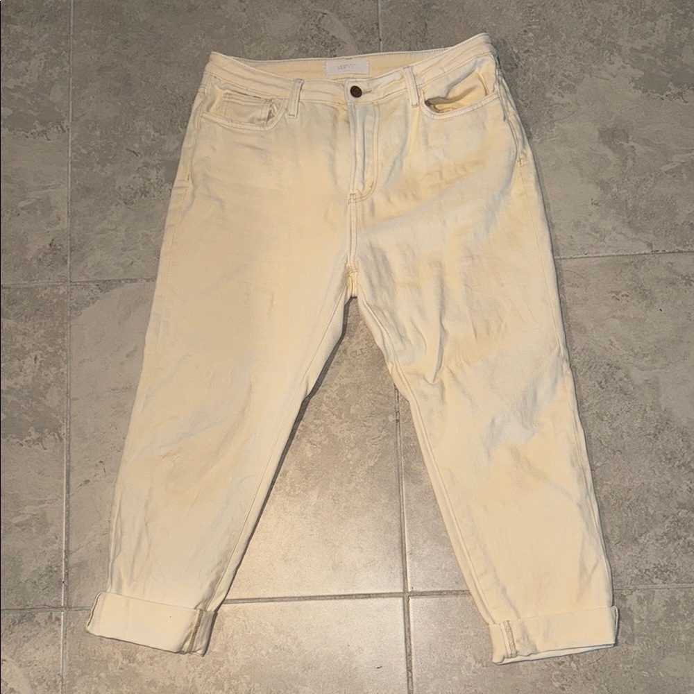 Cream Rolled Cuff Jeans